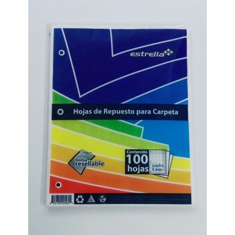 Hojas de Repuesto para carpeta c/100 hjs C. c...